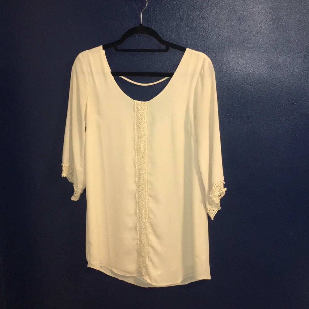 Cream colored lace trimmed shirt/dress